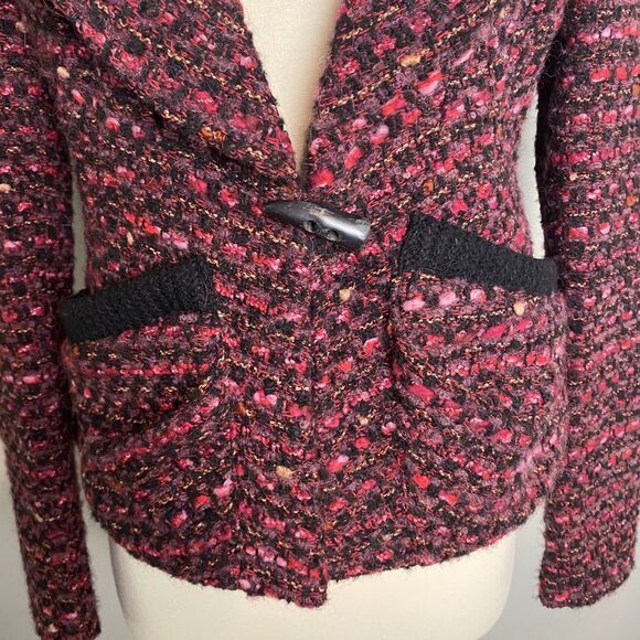 Nanette Lepore Pink and Black Tweed Blazer with Toggle Closure, Size 2 - Picture 5 of 9
